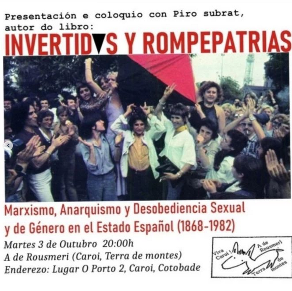 Presentación «Invertidos y rompepatrias» el 3 de octubre en A de Rousmeri, Pontevedra.