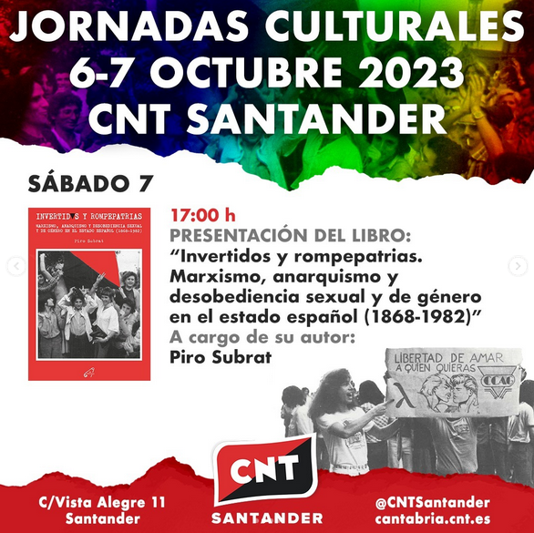Presentación «Invertidos y rompepatrias» sábado 7 de octubre en CNT Santander.