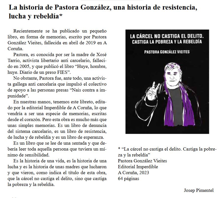 Reseña «La cárcel no castiga el delito» de Pastora González en la resvista Orto nº 210.