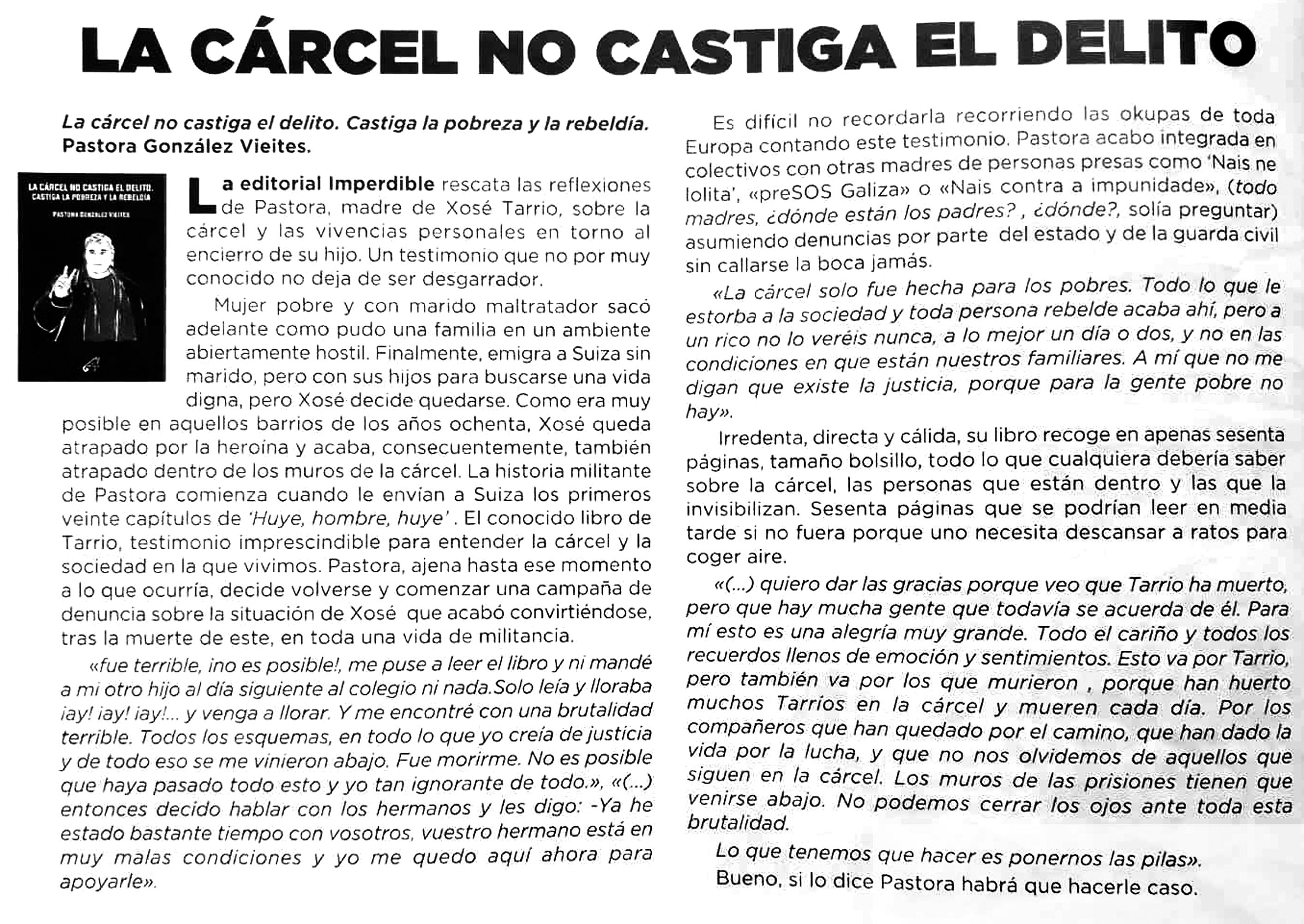 Reseña «La cárcel no castiga el delito» en la revista “Ekintza Zuzena” nº 50.